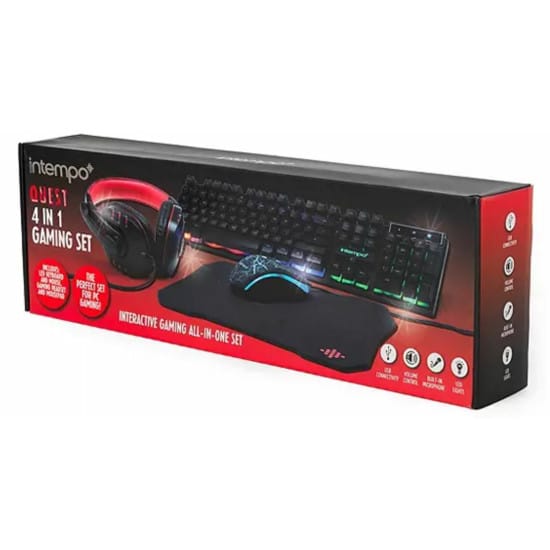 Intempo Quest Gaming Keyboard Mouse Headphone Mat 4 in 1 Complete Gaming Set-0