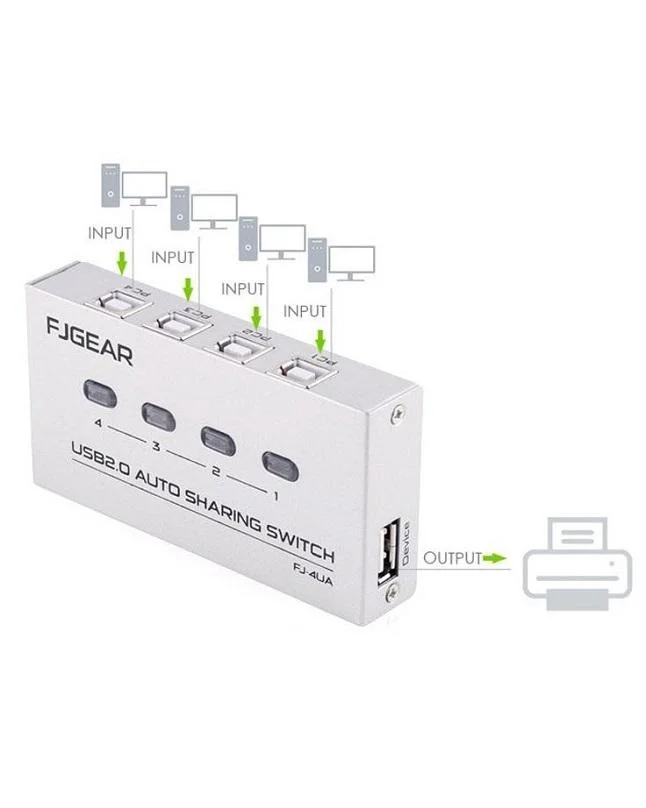 FJGEAR 4Ports Auto USB Printer Data Switch