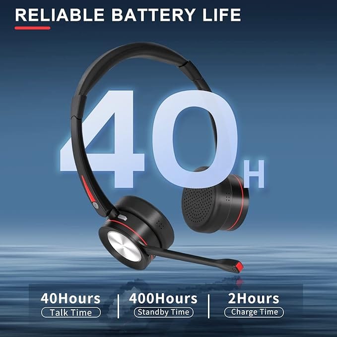 MAIRDI Wireless Headset with Microphone for PC, 5.2 Bluetooth Headset with Mic Noise Canceling