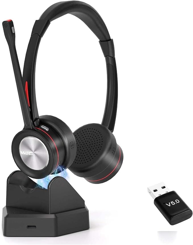 MAIRDI Wireless Headset with Microphone for PC, 5.2 Bluetooth Headset with Mic Noise Canceling
