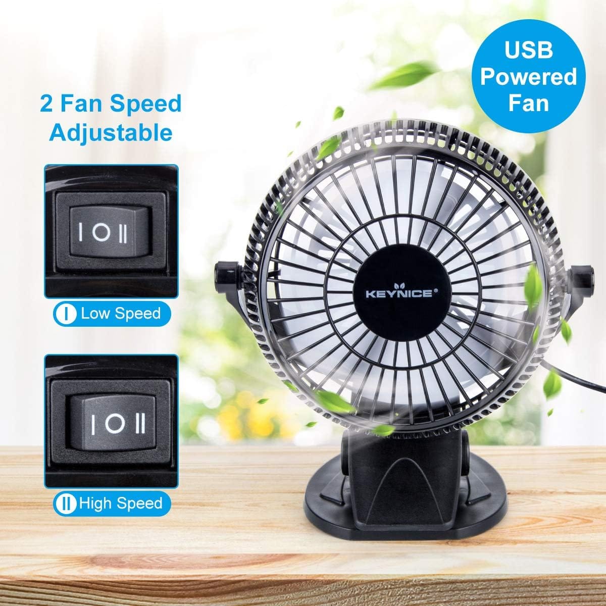 KEYNICE USB Desk Fan, 4 Inch Clip on Fan, 2 Speed USB Fan, 360° Rotation Small Corded Fan for Dorm