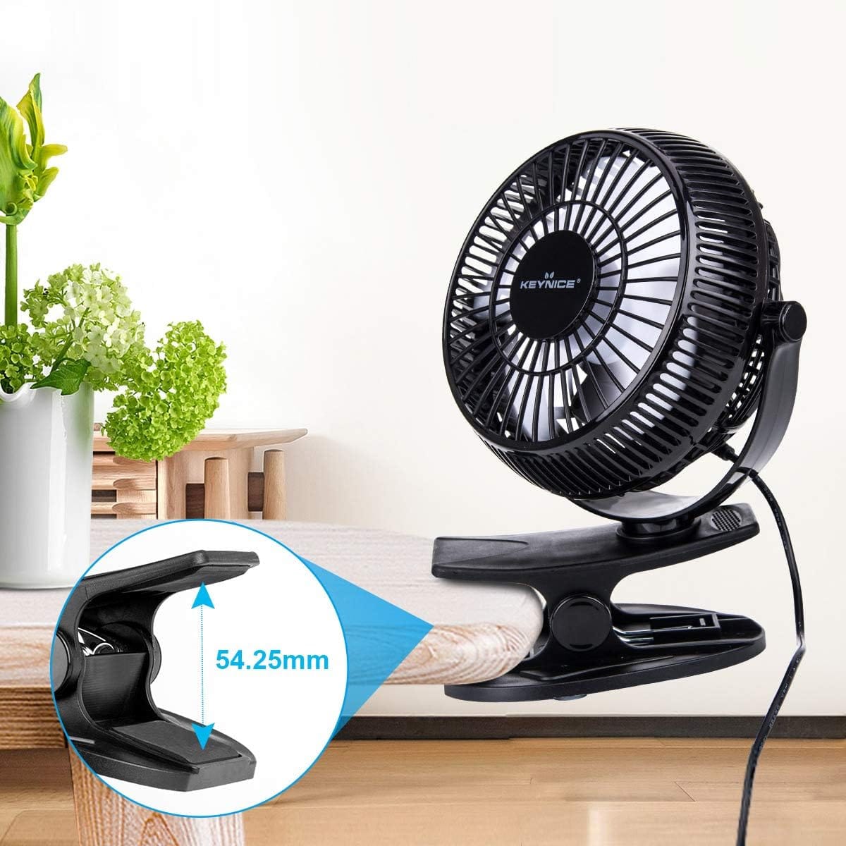 KEYNICE USB Desk Fan, 4 Inch Clip on Fan, 2 Speed USB Fan, 360° Rotation Small Corded Fan for Dorm