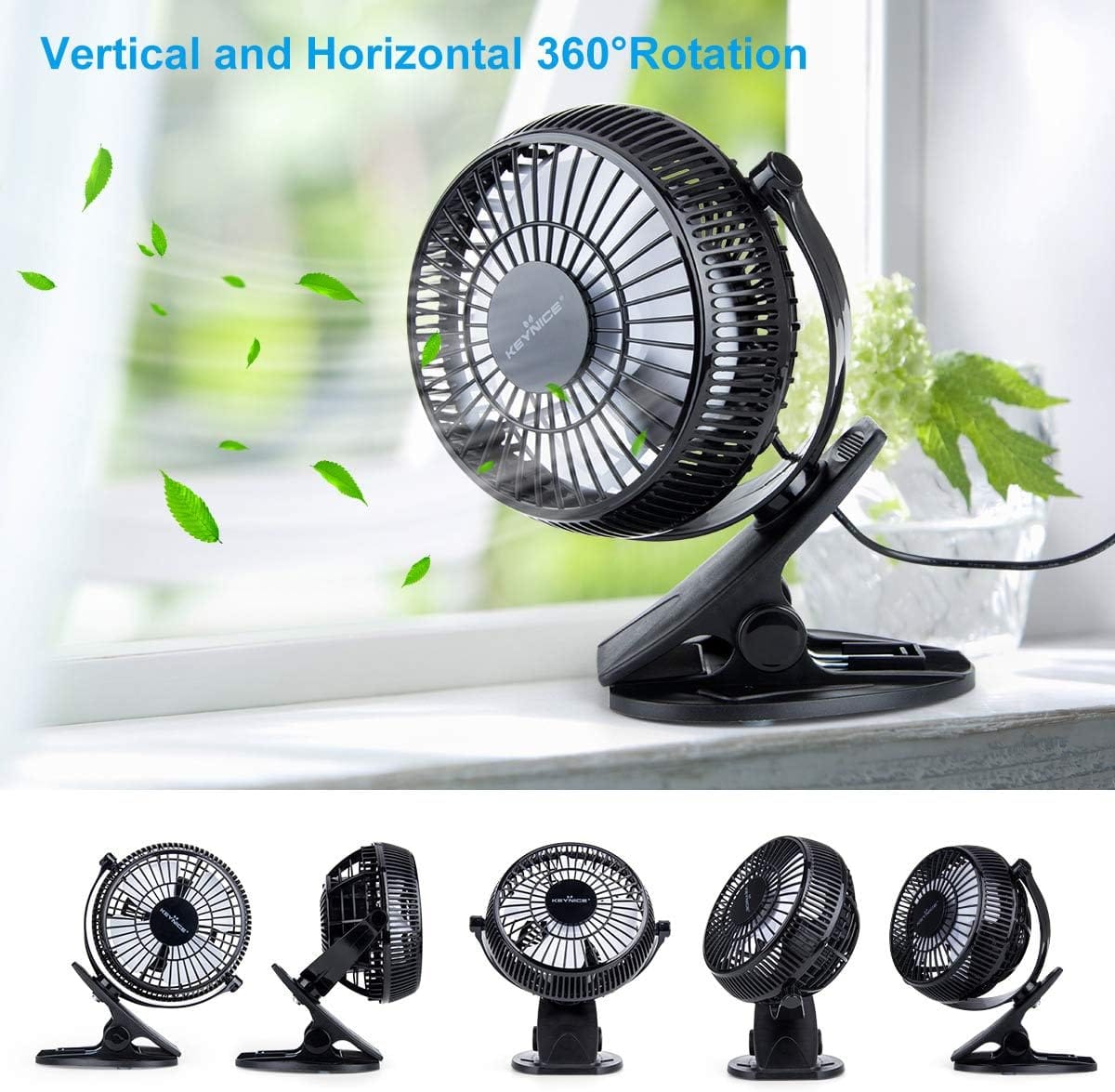 KEYNICE USB Desk Fan, 4 Inch Clip on Fan, 2 Speed USB Fan, 360° Rotation Small Corded Fan for Dorm