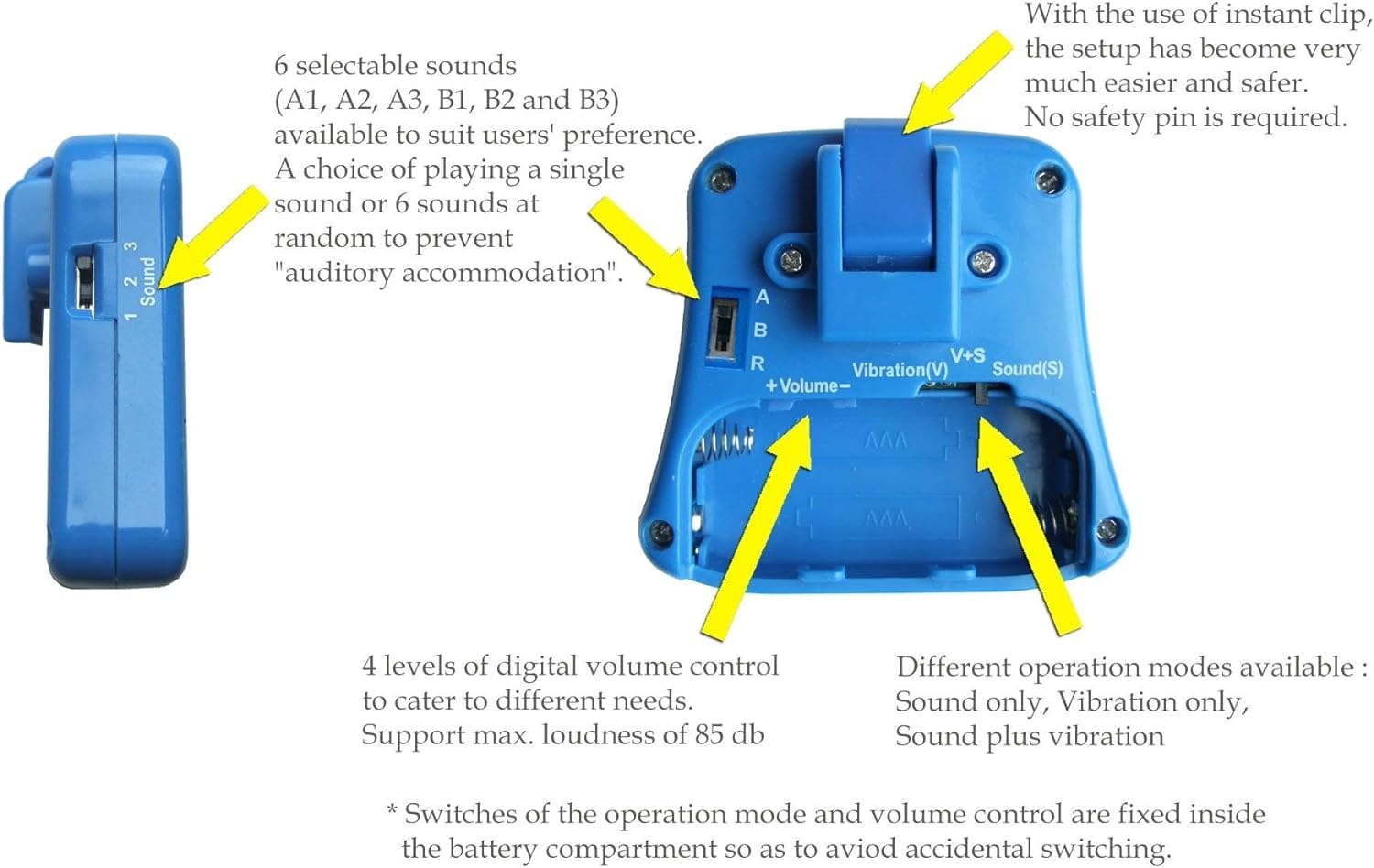 DryEasy Bedwetting Alarm with volume control, 6 selectable sounds and vibration