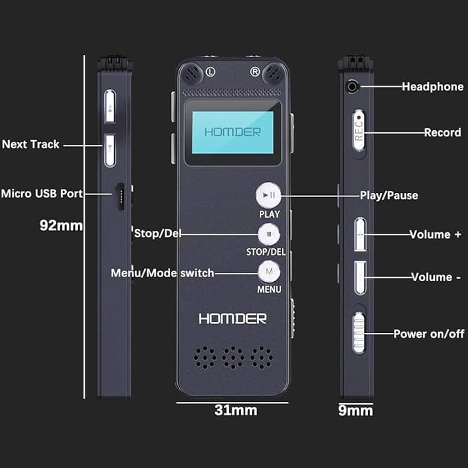 Digital Voice Recorder, Homder USB Professional Dictaphone Recorder with MP3 Player