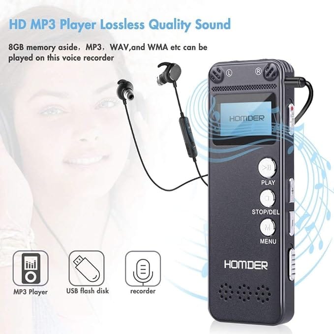 Digital Voice Recorder, Homder USB Professional Dictaphone Recorder with MP3 Player