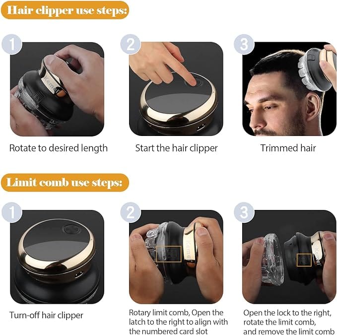 【Home Haircut Kit】 360° rotating cutter head, create professional short styles at home; Ultra sharp circular blades cut in any direction to deliver precise, safe results, and the unique lock in guide combs make it impossible to shift lengths mid cut 【USB Rechargeable and Portable】USB Fast charge in 1.5h, you can plug into the USB interface to charge, it can use up to 60mins. Cordless hair clipper for men, compact light-size, easy to carry, and put in the bag, great for travel or business trips 【Comes with Guide Combs】This shortcut pro self-haircut kit comes with 2 adjustable guide combs(5/7/9/15/17/19mm) for hair trimmer. A precision cutting system makes it a wonderful trimmer. 【Waterproof And Easy To Maintain】Waterproof design, Trimmed hair can be washed directly under the tap.