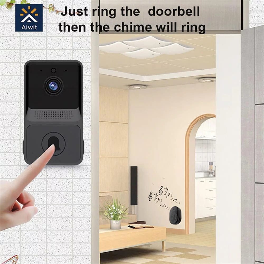 Mini Wireless Doorbell Camera WiFi Smart Home Security Camera with Chime, Black