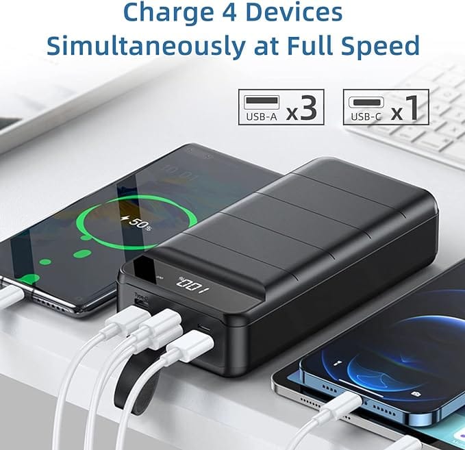 Power Bank 50000mAh, 22.5W PD Quick Charge Portable Charger with 4 Outputs & 3 Inputs & Flashlight and LED Display