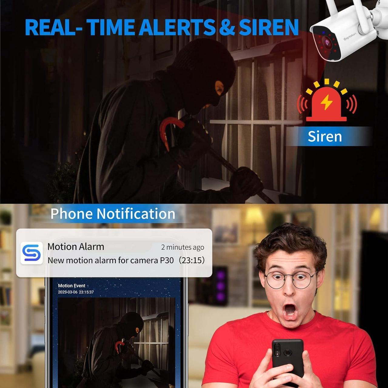 Septekon 2K Security Cameras Outdoor, 2.4G Wired WiFi Cameras for Home Security