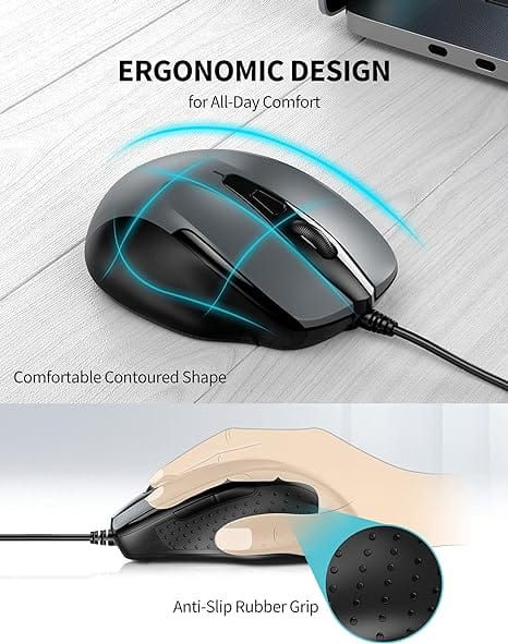 TECKNET USB Wired Mouse, 6-Button Corded Mouse with 4 Adjustable DPI
