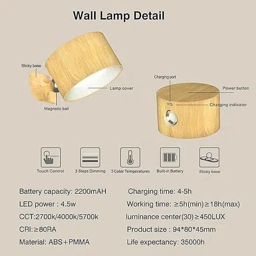 Wall Light LED Wall lamp with Rechargeable Battery Operated