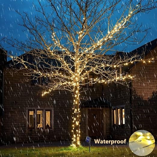 【8 Modes and Upgrade Battery】 The solar outdoor string lights has 2 switches (Power ON/OFF, Mode changing), press mode button selects 8 different modes to satisfy your diverse needs. Upgraded Solar Panel to more efficient exchange rate and HIGH battery capacity which increases to 800MaH, 6-8 hours charging in the daytime can provide 8-14 hours working time in the night. 【Garden Lights Solar Powered Waterproof】 Both the string lights and the solar panel are IP44 Waterproof. No worry to use them in the rain. 【Energy-saving & Eco-friendly】solar powered string lights, avoiding high electricity bills. During the day, high-efficiency solar panels convert sunlight into electricity and store it in a built-in rechargeable battery, and then the string of lights will automatically light up at night. 【Multi-application scenarios】 These christmas lights are a great decorative accessory to illuminate indoor and outdoor spaces, like your gardens, patio, fence, gate, yard, wedding, party, Christmas trees etc. And the copper wire is quite flexible, easily bent into any shape you like.