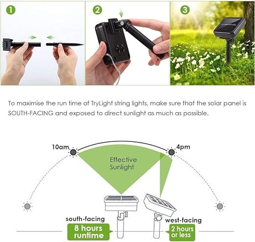 【8 Modes and Upgrade Battery】 The solar outdoor string lights has 2 switches (Power ON/OFF, Mode changing), press mode button selects 8 different modes to satisfy your diverse needs. Upgraded Solar Panel to more efficient exchange rate and HIGH battery capacity which increases to 800MaH, 6-8 hours charging in the daytime can provide 8-14 hours working time in the night. 【Garden Lights Solar Powered Waterproof】 Both the string lights and the solar panel are IP44 Waterproof. No worry to use them in the rain. 【Energy-saving & Eco-friendly】solar powered string lights, avoiding high electricity bills. During the day, high-efficiency solar panels convert sunlight into electricity and store it in a built-in rechargeable battery, and then the string of lights will automatically light up at night. 【Multi-application scenarios】 These christmas lights are a great decorative accessory to illuminate indoor and outdoor spaces, like your gardens, patio, fence, gate, yard, wedding, party, Christmas trees etc. And the copper wire is quite flexible, easily bent into any shape you like.