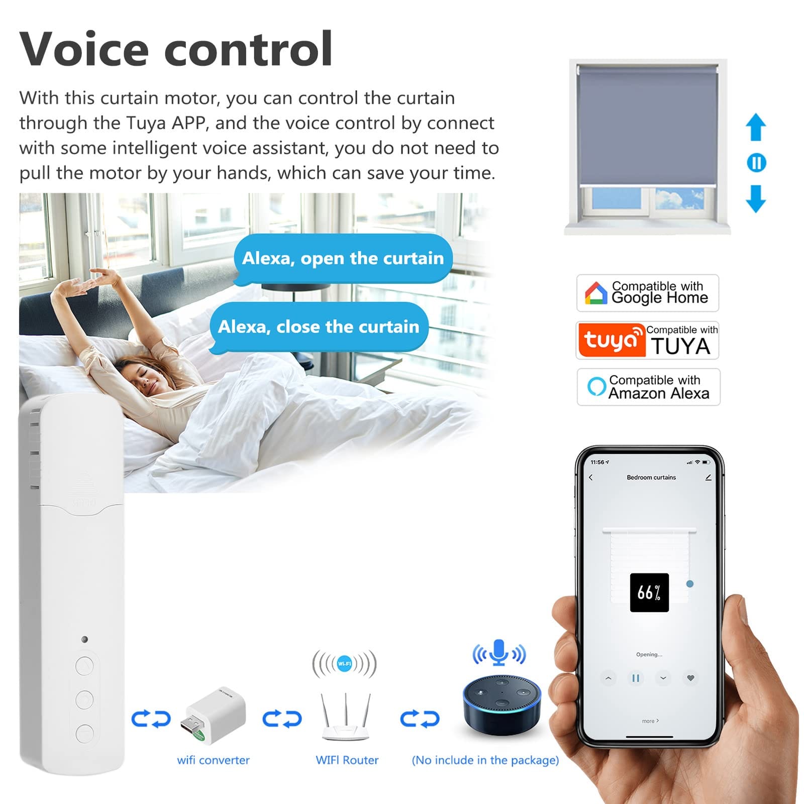 Smart Electric Curtain Motor APP Control Chain Roller Blinds