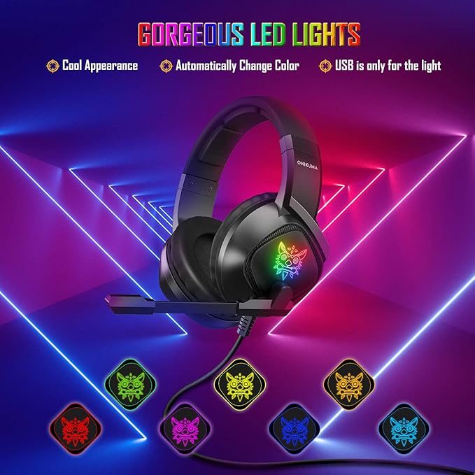 ONIKUMA K19 RGB Wired Stereo Gaming Headset True Noise Cancellation