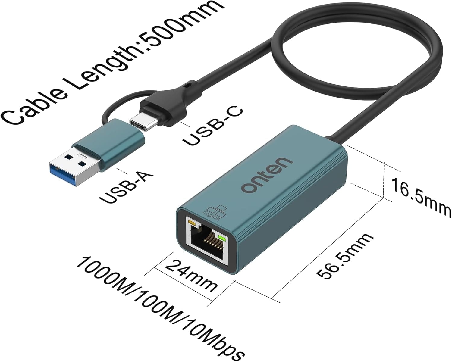 ONTEN UE106+ Ethernet Adapter USB-A & USB-C