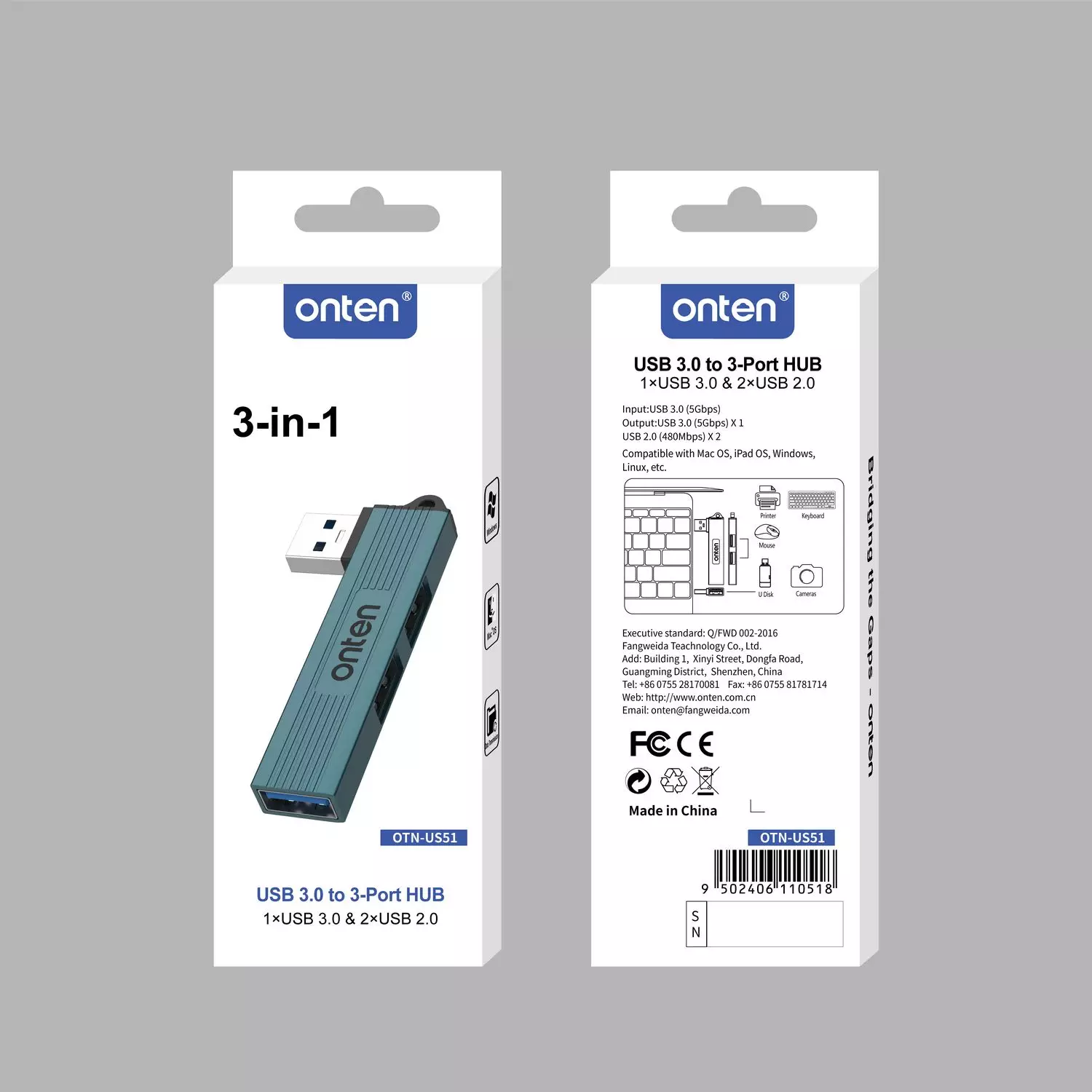 ONTEN US51 3 in 1 USB HUB to 3 port Hub USB