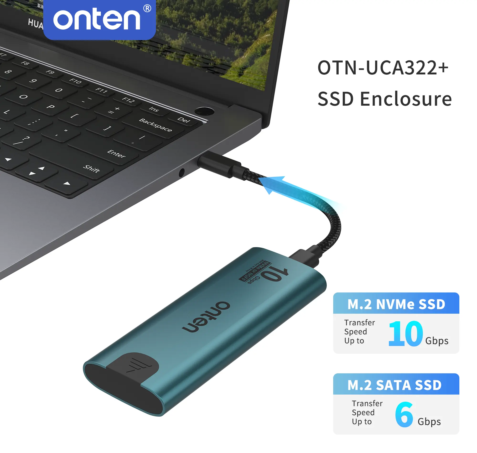 Onten UCA322+ 10Gbps M.2 M-key NVMe NGFF SSD Enclosure